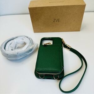 ZVE Green Vegan Leather iPhone 14 Pro Zip Card Crossbody Case Wallet